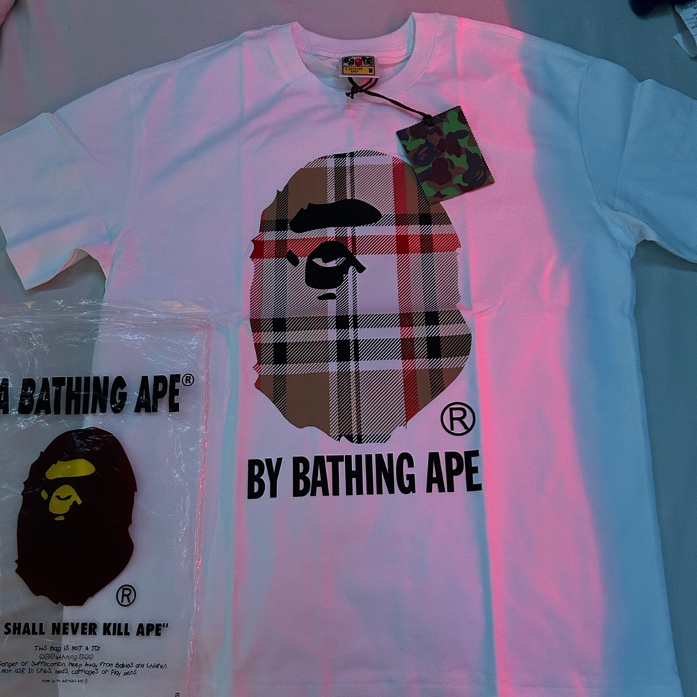 BAPE A Bathing Ape Check by Bathing Beige/White Tee